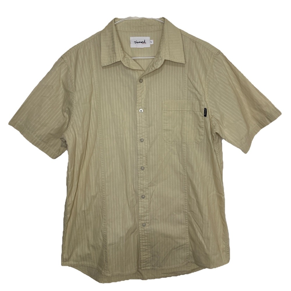 Diamond Supply Co. Cream Color Men Large Button Up Short Sleeve Shirt Collared